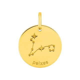 Colgante redondo Horóscopo portugués Piscis dorado