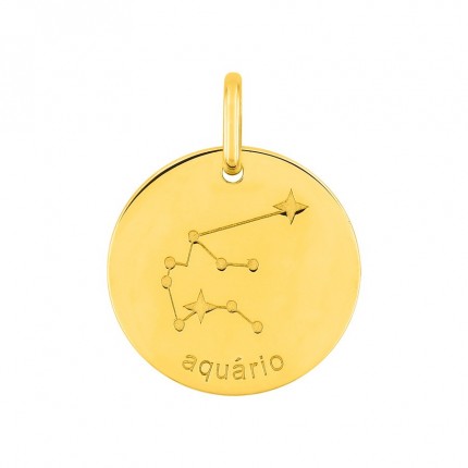 Medalha redonda do Horóscopo português Aquário dorado