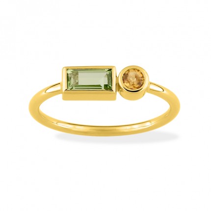 Anel em ouro amarelo 18k, peridoto e citrino