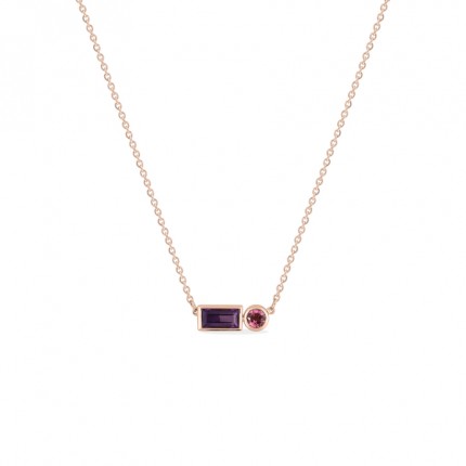 Collar de oro amarillo 18k amatista y turmalina rosa