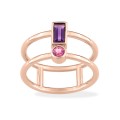 Anillo oro rosa 18k, amatista y turmalina rosa