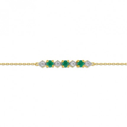 Pulseira flexível em ouro amarelo 9k, esmeraldas e zircónia