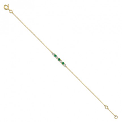 Pulseira flexível em ouro amarelo 9k, esmeraldas e zircónia
