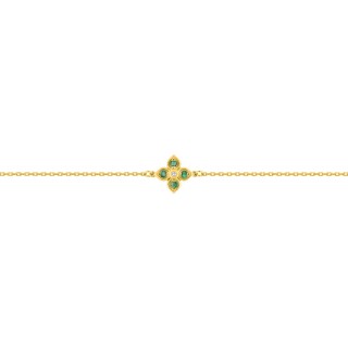 Pulsera flor de oro amarillo 9k, esmeraldas y diamante de 0,01 ct.