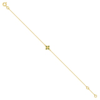Pulsera flor de oro amarillo 9k, esmeraldas y diamante de 0,01 ct.