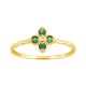Anillo flor en oro amarillo 9k, esmeraldas y diamante de 0,01 ct.