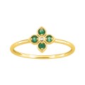 Anillo flor en oro amarillo 9k, esmeraldas y diamante de 0,01 ct.