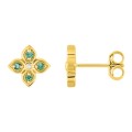 Pendientes flor en oro amarillo 9k, esmeraldas y diamantes 0,01 ct