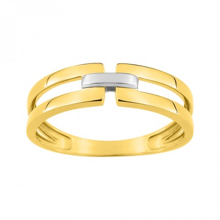 Anel duplo bicolor em ouro amarelo 18k e ródio
