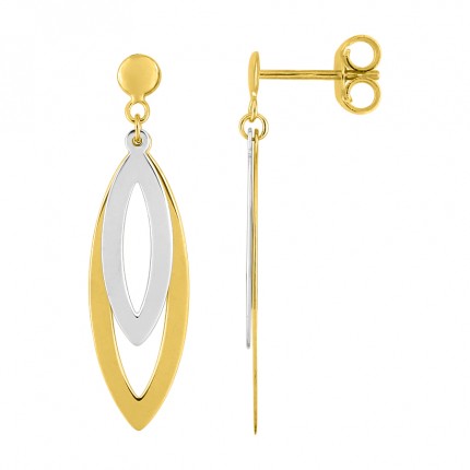 Brincos pendentes em ouro amarelo 9k e ródio