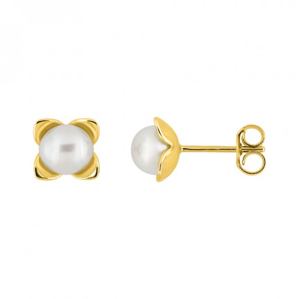 Pendientes de oro amarillo 18k, perlas de agua dulce