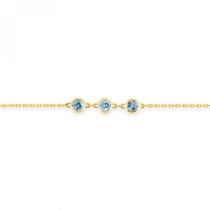 Pulseira em ouro amarelo 9k e 3 topázios azuis