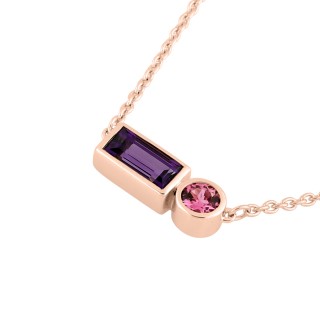 Colar de ouro amarelo 18k com ametista e turmalina rosa