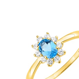 Anel folheado a ouro com zircónia azul