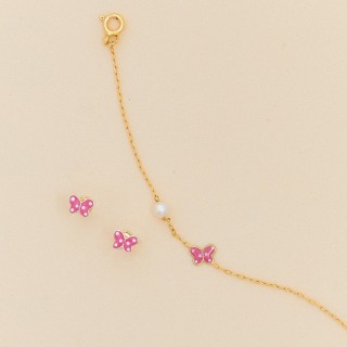 Pendientes de oro amarillo 9K mariposas rosas esmaltadas
