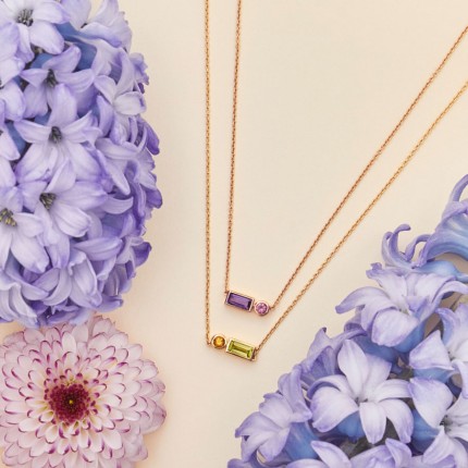 Colar de ouro amarelo 18k com ametista e turmalina rosa