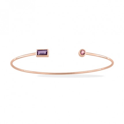 Pulseira em ouro rosa 18k com ametista e turmalina rosa