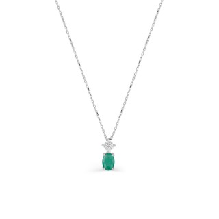 Collar geométrico de oro blanco 9k, esmeralda y circonitas