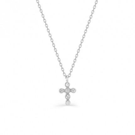 Collar de plata de 42 cm con cruz y circonitas