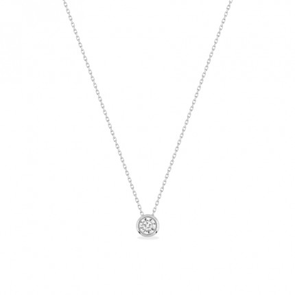 Colar em ouro branco 18K com pendente de zircónia de 42 cm