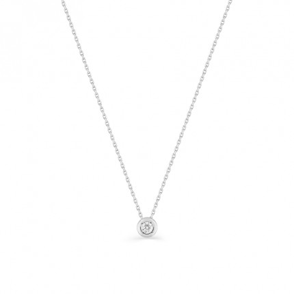 Collar de oro blanco de 18K con diamante 0.08 ct en chatón de 42 cm