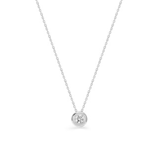 Collar de oro blanco de 18K con diamante 0.23 ct en chatón de 42 cm