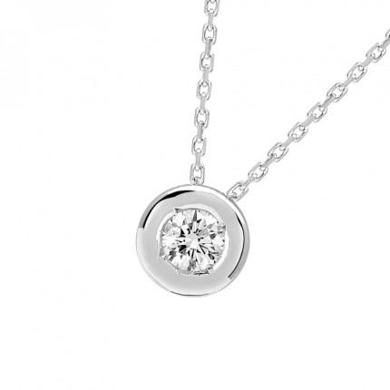 Collar de oro blanco de 18K con diamante 0.23 ct en chatón de 42 cm