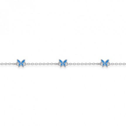 Pulseira em prata 3 mariposas azuis 14+3CM