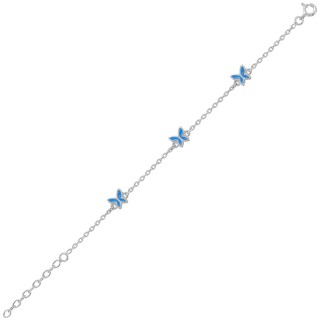 Pulseira em prata 3 mariposas azuis 14+3CM