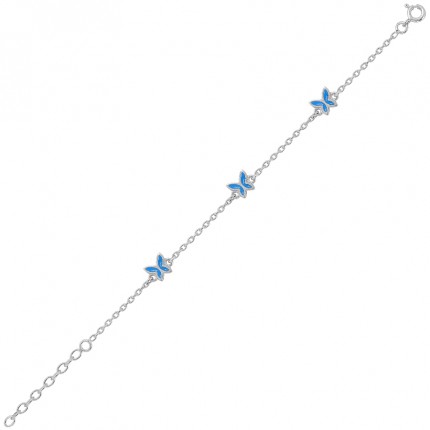 Pulseira em prata 3 mariposas azuis 14+3CM