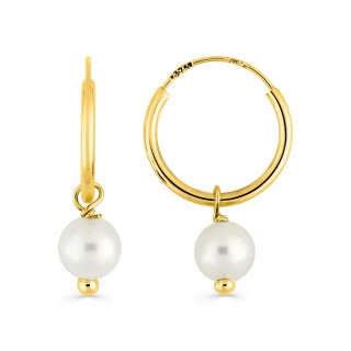 Pendientes Aro de oro amarillo 9 KT con perla de 4 mm