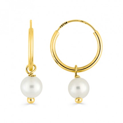 Pendientes Aro de oro amarillo 9 KT con perla de 4 mm