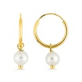 Argolas em ouro amarelo 9 kt pérola de 4 mm