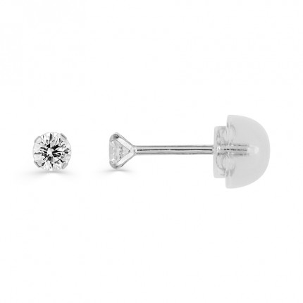 Brincos em ouro branco 9k 4 garras zircónia 3mm