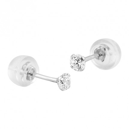 Brincos em ouro branco 9k 4 garras zircónia 3mm