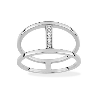 Anel em prata  com design de 2 aros com barra de zircónias