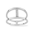 Sortija plata rodiada diseño 2 aros barra circonita central