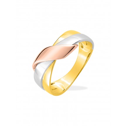 Anel em ouro tricolor 18K com desgin simples de nó