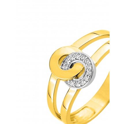 Sortija de oro amarillo 18K rodio con circonitas y círculos