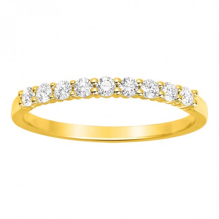 Meia aliança em ouro amarelo 18K com 9 diamantes de 0.26 ct