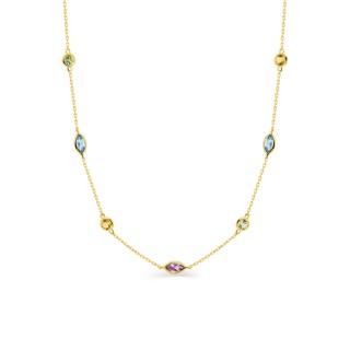 Colar em ouro amarelo 9k, peridoto, topázio, citrino, ametista e topázio