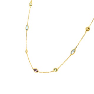 Colar em ouro amarelo 9k, peridoto, topázio, citrino, ametista e topázio