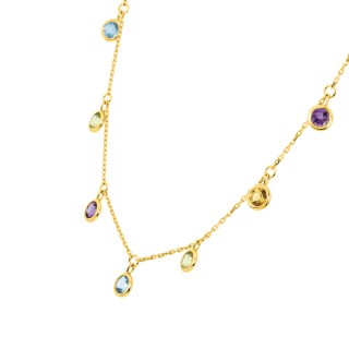 Collar de oro amarillo 9k, topacio, peridoto, amatista y citrino