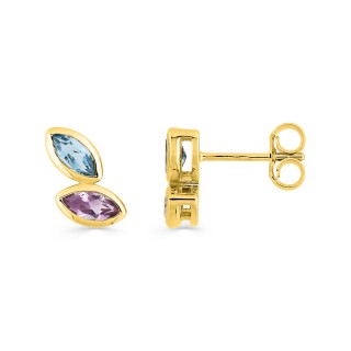 Pendientes de oro amarillo de 9k, topacios y amatistas