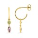 Pendientes medio aro 10mm oro amarillo 9k, peridoto y amatista