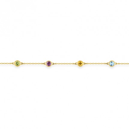 Pulseira em ouro amarelo 9k, peridoto, ametista, citrino e topázio