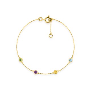 Pulseira em ouro amarelo 9k, peridoto, ametista, citrino e topázio