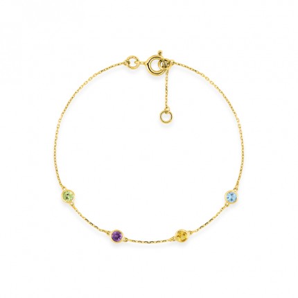 Pulseira em ouro amarelo 9k, peridoto, ametista, citrino e topázio