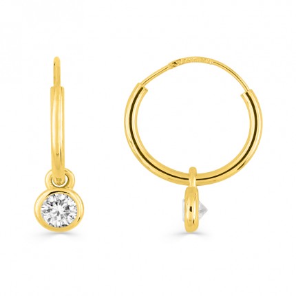 Brincos de argola em ouro amarelo 18K e zircónias