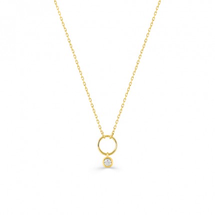 Colar circular em ouro amarelo 18k e diamante de 0,06 ct, bisel engastado